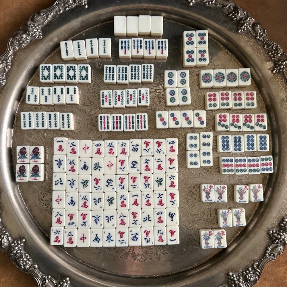 Vintage 1960s Mah Jong Bamboo Set 144 Tiles Wright-Patterson Charles Tuttle 1952